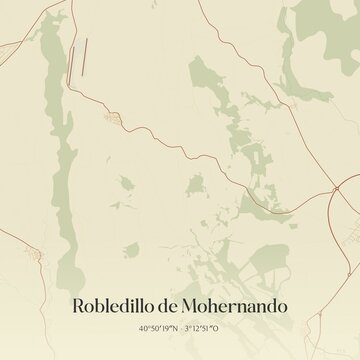 Retro Spanish map of Robledillo de Mohernando, Castilla-La Mancha. Vintage street map.