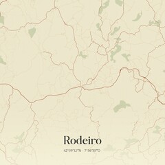 Retro Spanish map of Rodeiro, Galicia. Vintage street map.