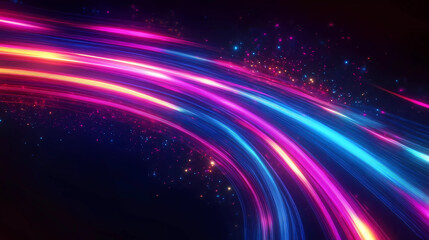 Vibrant Neon Light Trails Flowing Through a Dark Futuristic Landscape