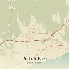 Obraz premium Retro Spanish map of Roda de Bar�, Catalu�a. Vintage street map.