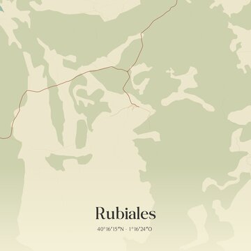 Retro Spanish map of Rubiales, Arag�n. Vintage street map.