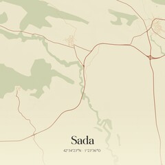 Fototapeta premium Retro Spanish map of Sada, Comunidad Foral de Navarra. Vintage street map.