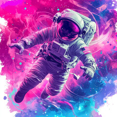 Naklejka premium Astronaut floats in vibrant, cosmic nebula.