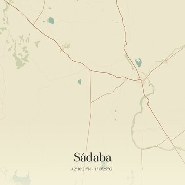 Retro Spanish map of S�daba, Arag�n. Vintage street map.