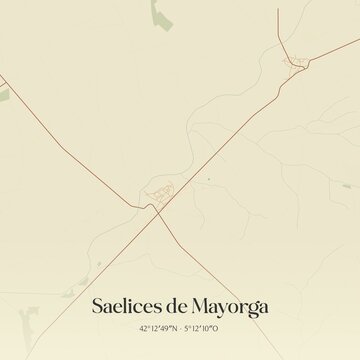 Retro Spanish map of Saelices de Mayorga, Castilla y Le�n. Vintage street map.