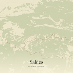 Retro Spanish map of Saldes, Catalu�a. Vintage street map.