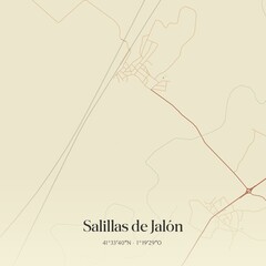 Retro Spanish map of Salillas de Jal�n, Arag�n. Vintage street map.