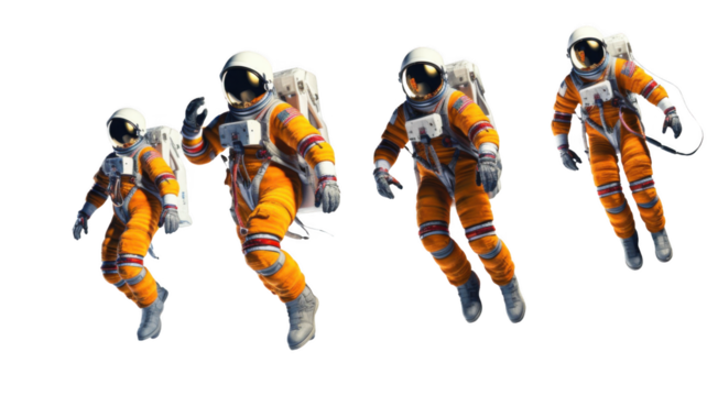 Group of astronauts in space suits, isolated on transparent background. - Powered by Adobe