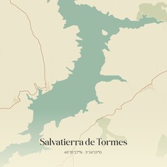 Retro Spanish map of Salvatierra de Tormes, Castilla y Le�n. Vintage street map.