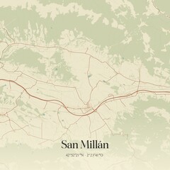 Retro Spanish map of San Mill�n, Pa�s Vasco. Vintage street map.