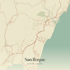Retro Spanish map of San Roque, Andaluc�a. Vintage street map.