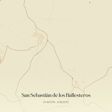 Retro Spanish map of San Sebasti�n de los Ballesteros, Andaluc�a. Vintage street map.
