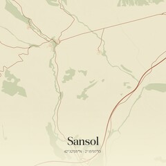Fototapeta premium Retro Spanish map of Sansol, Comunidad Foral de Navarra. Vintage street map.