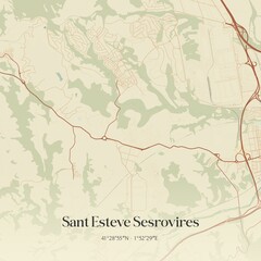 Retro Spanish map of Sant Esteve Sesrovires, Catalu�a. Vintage street map.