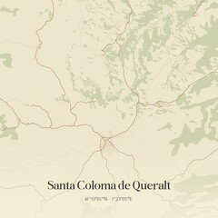 Retro Spanish map of Santa Coloma de Queralt, Catalu�a. Vintage street map.