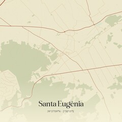 Retro Spanish map of Santa Eug�nia, Islas Baleares. Vintage street map.