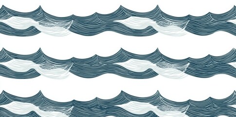 Seamless Wave Pattern, a modern hand-drawn background featuring wavy beach prints with curly grunge paint lines, and watercolor effects