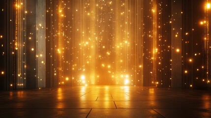 Golden Lights Illuminate Dark Room Stage Setting