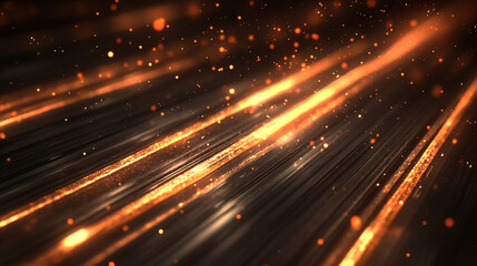 Abstract glowing particle lines and bokeh on dark backdrop conveying futuristic technology concept with minimalistic bright light tone blurred modern empty caption space on the side

