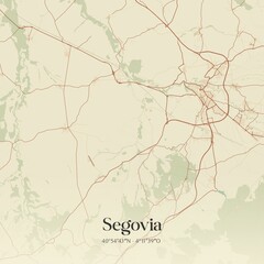 Retro Spanish map of Segovia, Castilla y Le�n. Vintage street map.