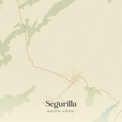 Retro Spanish map of Segurilla, Castilla-La Mancha. Vintage street map.