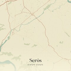 Fototapeta premium Retro Spanish map of Ser�s, Catalu�a. Vintage street map.