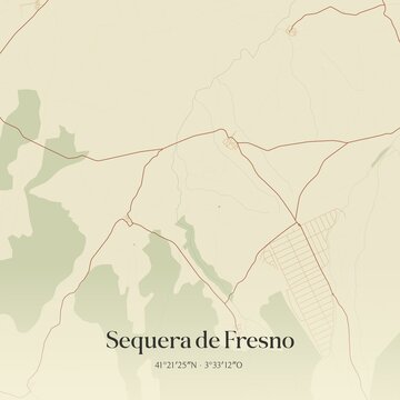 Retro Spanish map of Sequera de Fresno, Castilla y Le�n. Vintage street map.