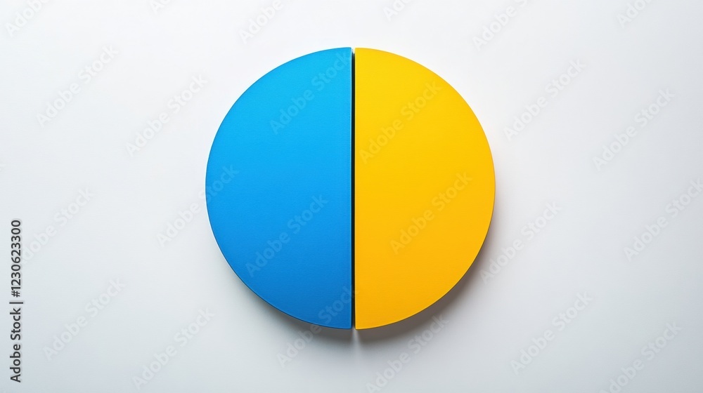 Aufkleber Colorful round object divided into blue and yellow halves on a white background representing creativity and design. Generative AI