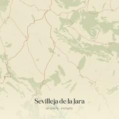 Obraz premium Retro Spanish map of Sevilleja de la Jara, Castilla-La Mancha. Vintage street map.