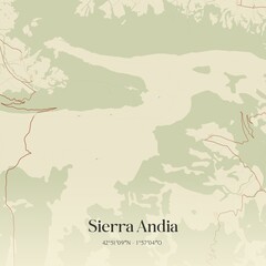 Obraz premium Retro Spanish map of Sierra Andia, Comunidad Foral de Navarra. Vintage street map.
