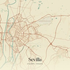 Obraz premium Retro Spanish map of Sevilla, Andaluc�a. Vintage street map.