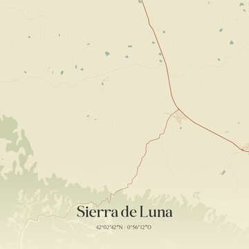Retro Spanish map of Sierra de Luna, Arag�n. Vintage street map.