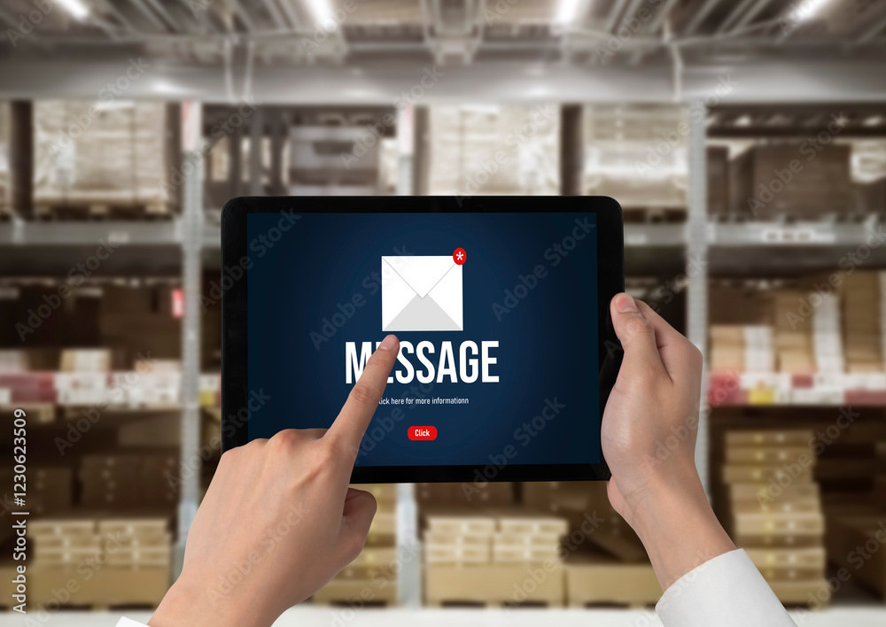 Poster email notification message showing on computer screen snugly. digital marketing message information 