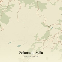 Fototapeta premium Retro Spanish map of Solana de �vila, Castilla y Le�n. Vintage street map.