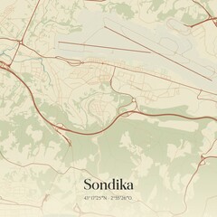 Obraz premium Retro Spanish map of Sondika, Pa�s Vasco. Vintage street map.