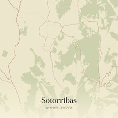 Obraz premium Retro Spanish map of Sotorribas, Castilla-La Mancha. Vintage street map.
