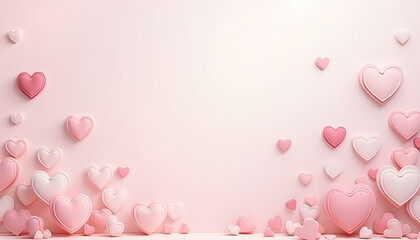 Gently drifting hearts on a dreamy pink background A soothing and romantic design for heartfelt greetings