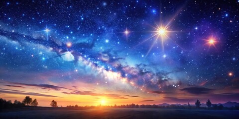 Fototapeta premium beautiful starry sky with twinkling stars over a serene landscape , calmness, galaxy