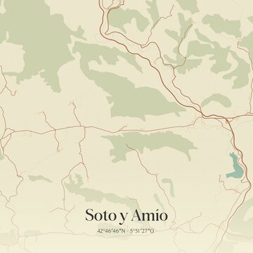 Vintage map of Soto y Amio, Spain.