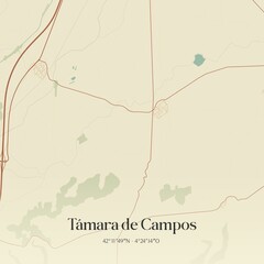 Retro Spanish map of T�mara de Campos, Castilla y Le�n. Vintage street map.