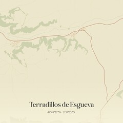 Fototapeta premium Retro Spanish map of Terradillos de Esgueva, Castilla y Le�n. Vintage street map.