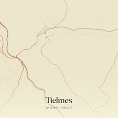 Retro Spanish map of Tielmes, Comunidad de Madrid. Vintage street map.