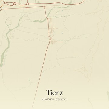 Retro Spanish map of Tierz, Arag�n. Vintage street map.