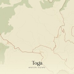 Retro Spanish map of Toga, Comunidad Valenciana. Vintage street map.