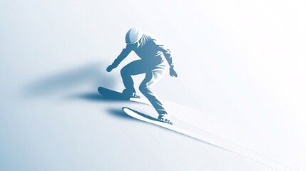 Fototapeta premium A dynamic silhouette of a male snowboarder gracefully carving through the snow, showcasing the thrill of winter sports.