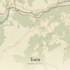 Naklejka premium Retro Spanish map of To�n, Galicia. Vintage street map.