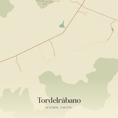 Retro Spanish map of Tordelr�bano, Castilla-La Mancha. Vintage street map.