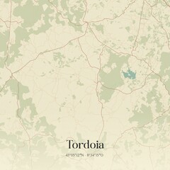 Obraz premium Retro Spanish map of Tordoia, Galicia. Vintage street map.