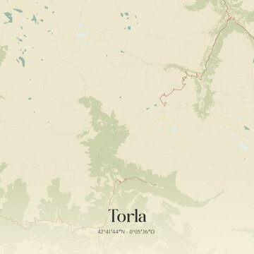 Retro Spanish map of Torla, Arag�n. Vintage street map.