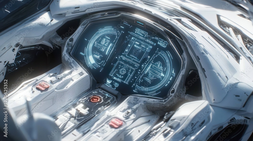 Poster futuristic spaceship cockpit control panel display
